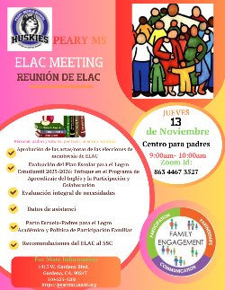  Les invitamos a nuestra reunión de ELAC en noviembre de 2025.
